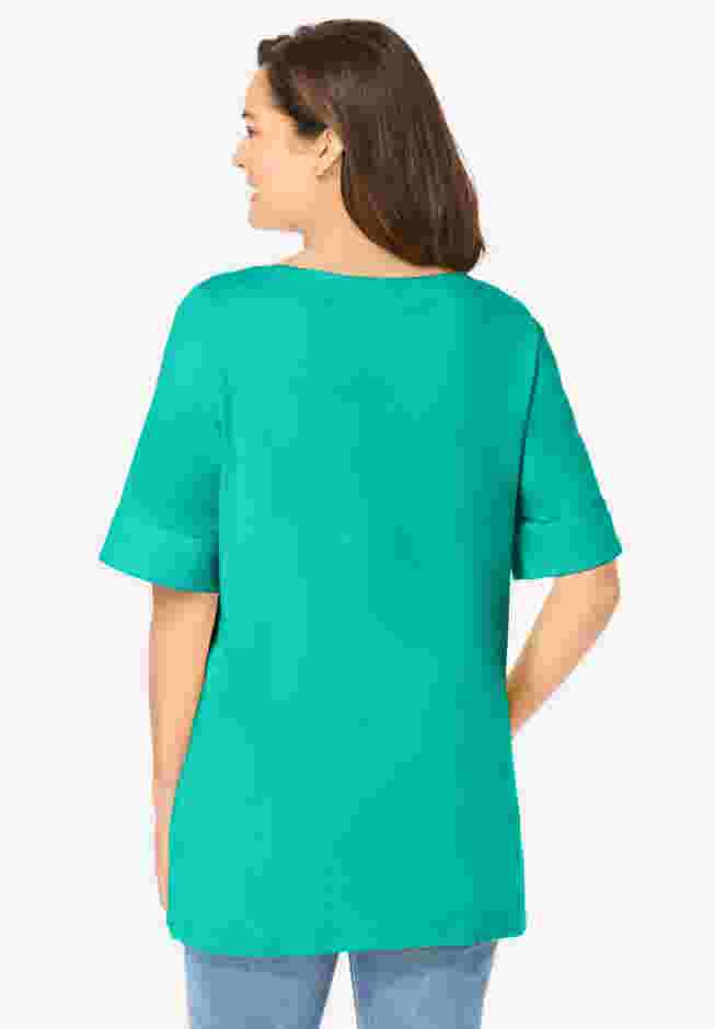 Perfect Cuffed Elbow-Sleeve Boat-Neck Tee image number 1