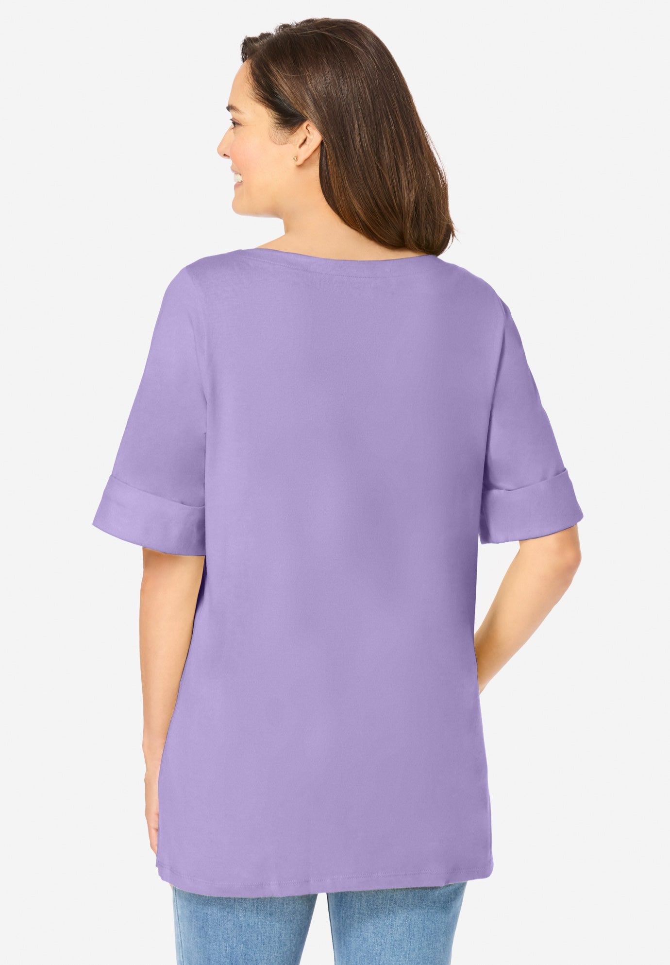 Perfect Cuffed Elbow-Sleeve Boat-Neck Tee image number 1