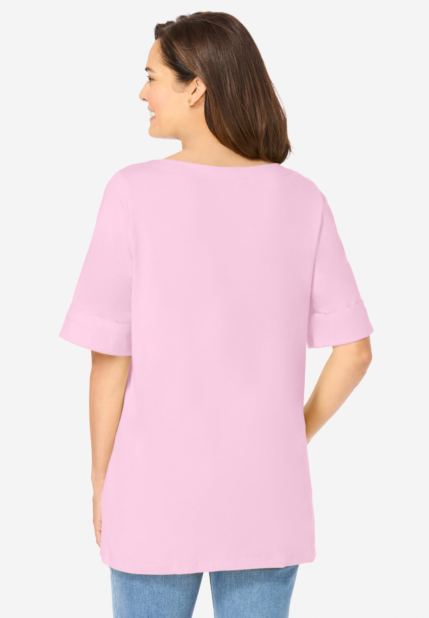 Perfect Cuffed Elbow-Sleeve Boat-Neck Tee image number 1