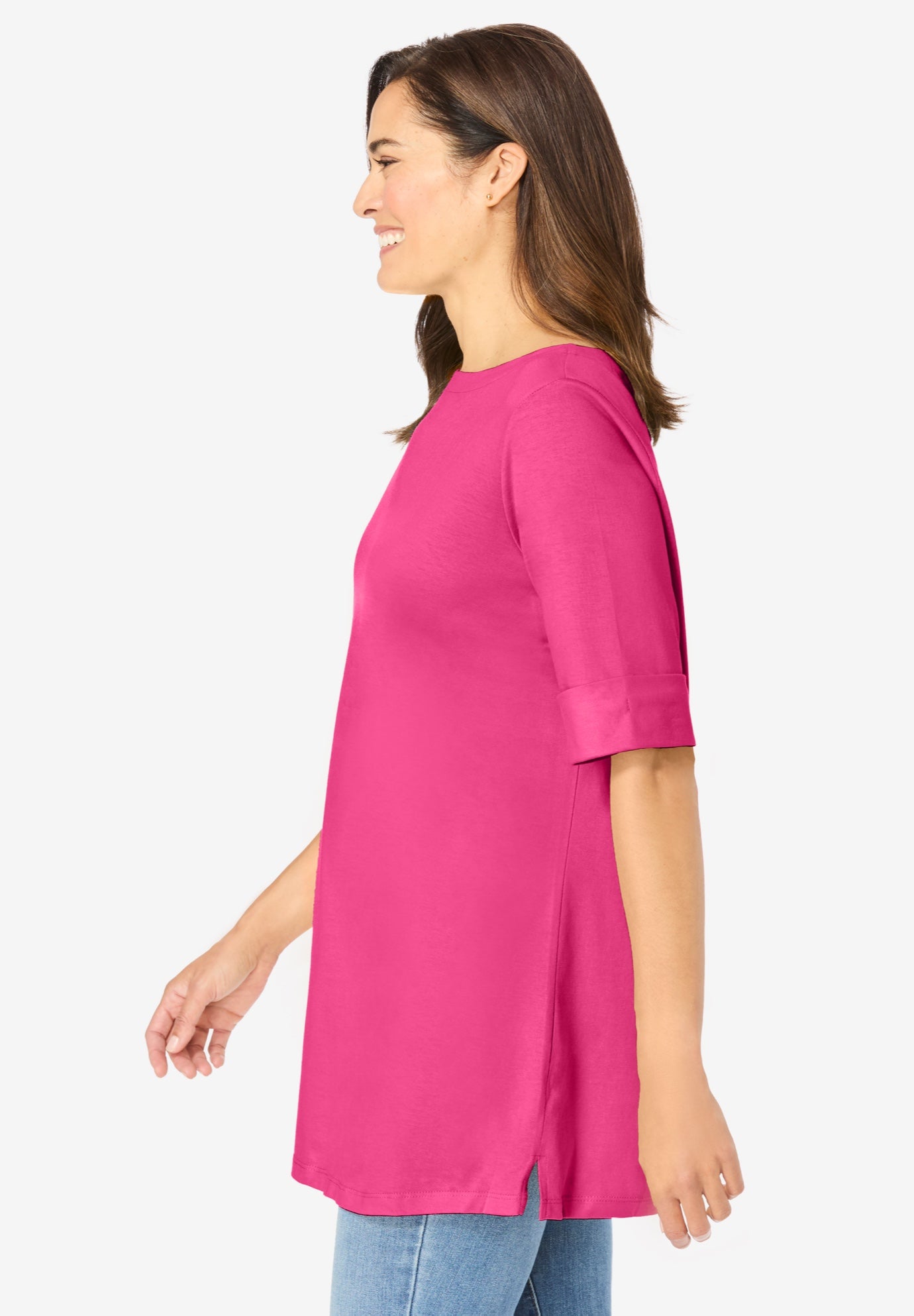 Perfect Cuffed Elbow-Sleeve Boat-Neck Tee image number 2