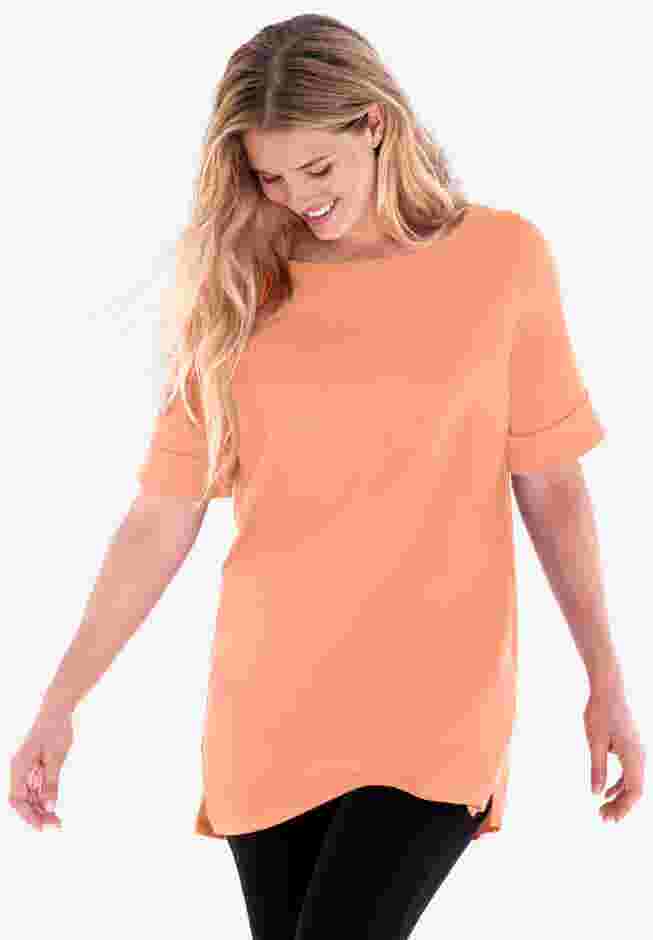 Perfect Cuffed Elbow-Sleeve Boat-Neck Tee image number 0