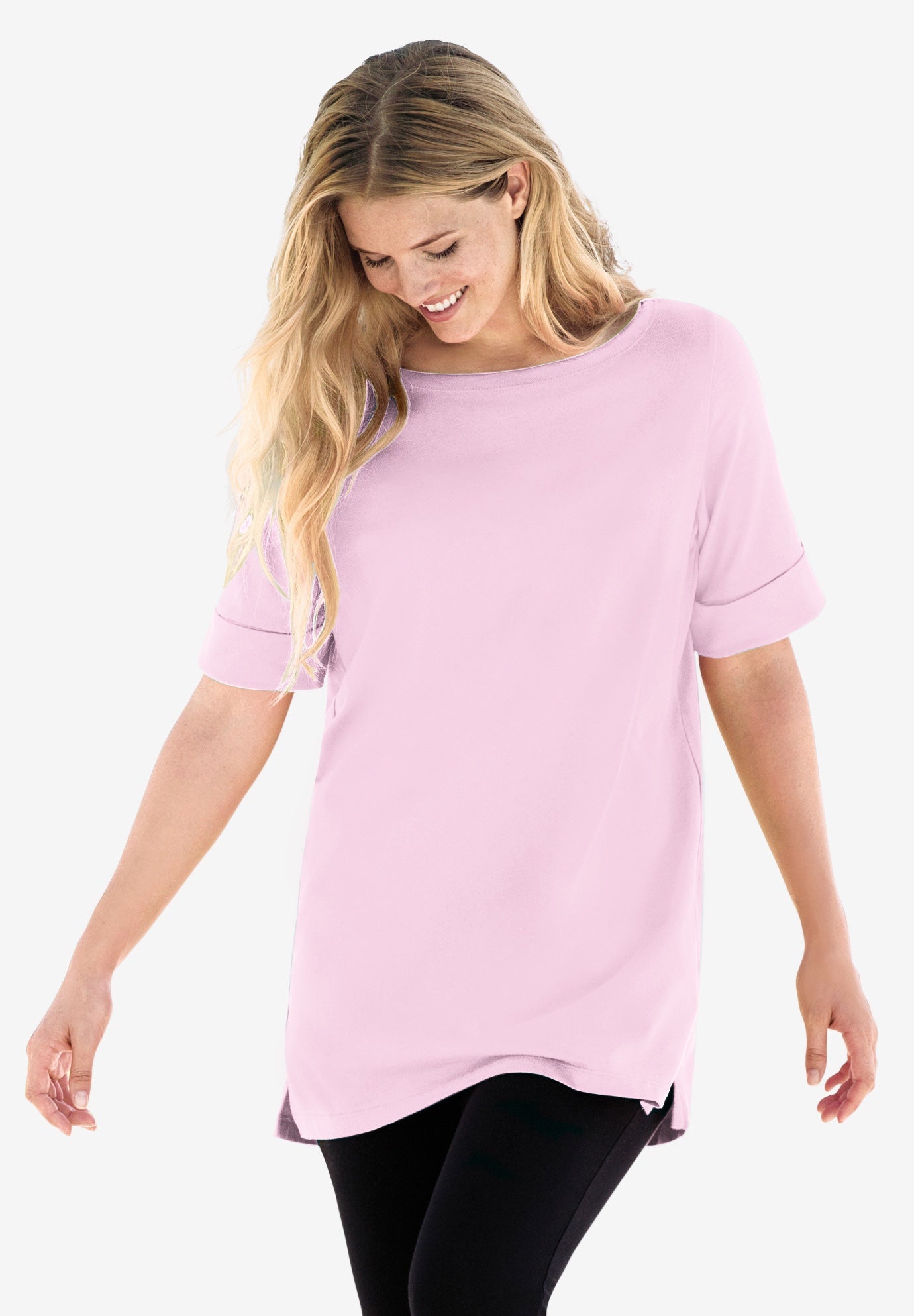 Perfect Cuffed Elbow-Sleeve Boat-Neck Tee image number 0