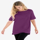 Perfect Cuffed Elbow-Sleeve Boat-Neck Tee image number null