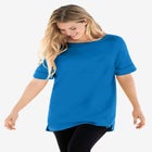 Perfect Cuffed Elbow-Sleeve Boat-Neck Tee image number null