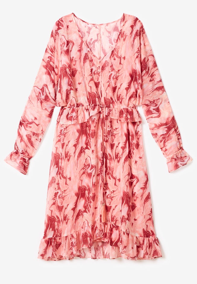 Ruffle Drawstring Dress with Tassels image number null