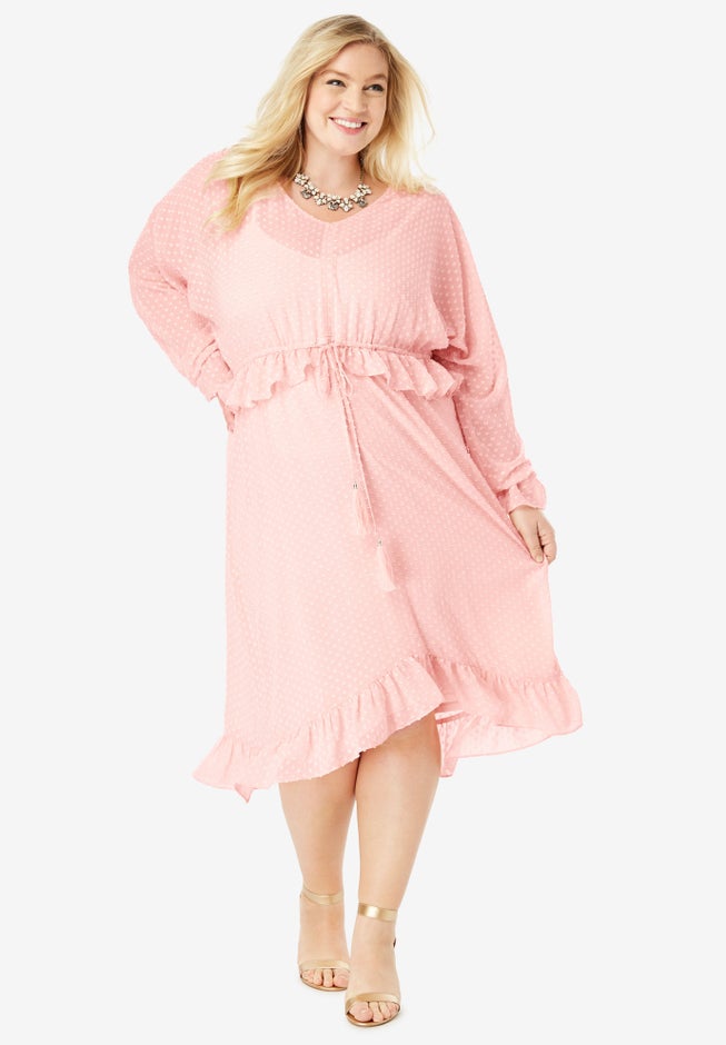 Ruffle Drawstring Dress with Tassels image number null
