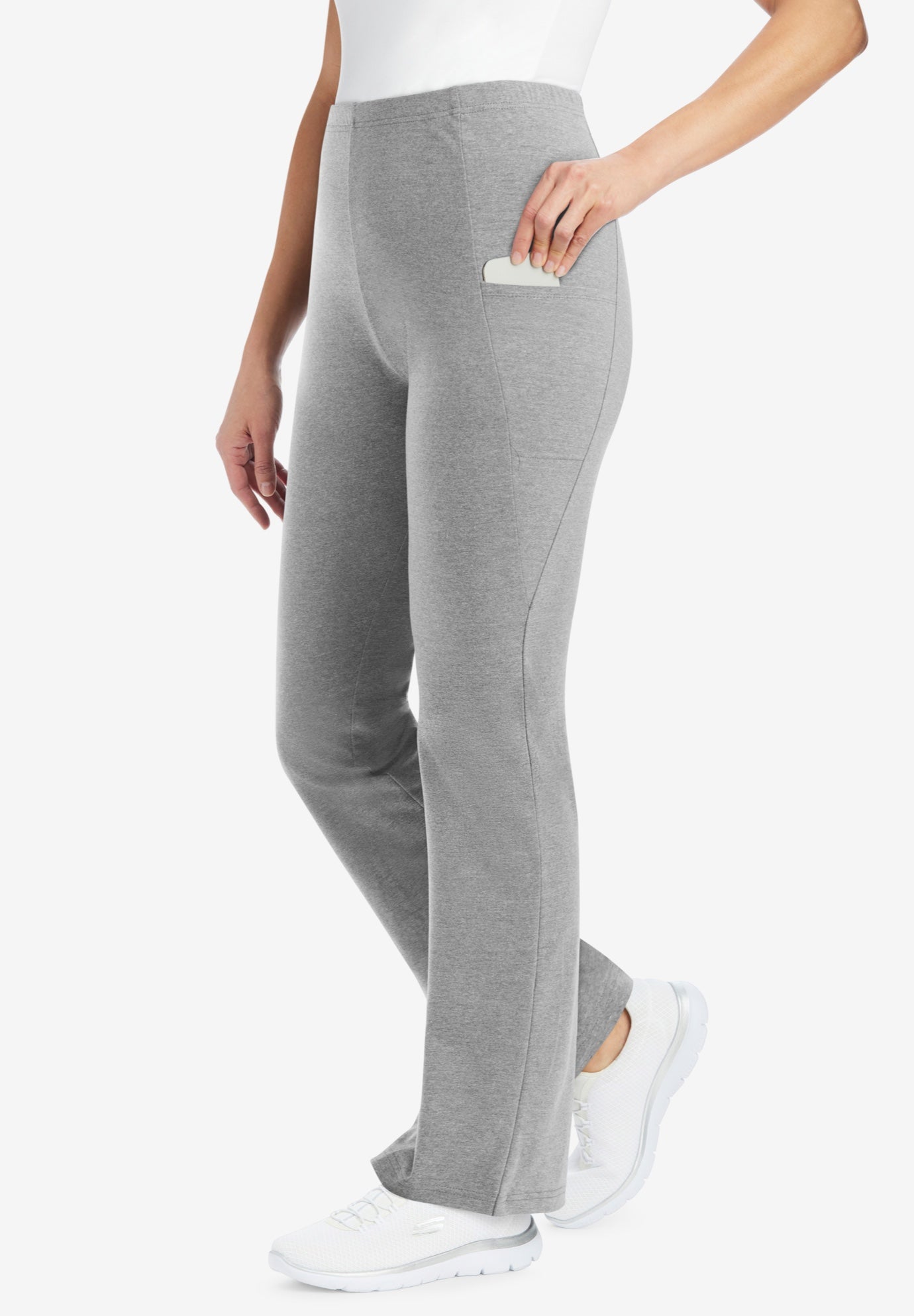 Stretch-Cotton Knit Pull-On Bootcut Pocket Leggings image number 0