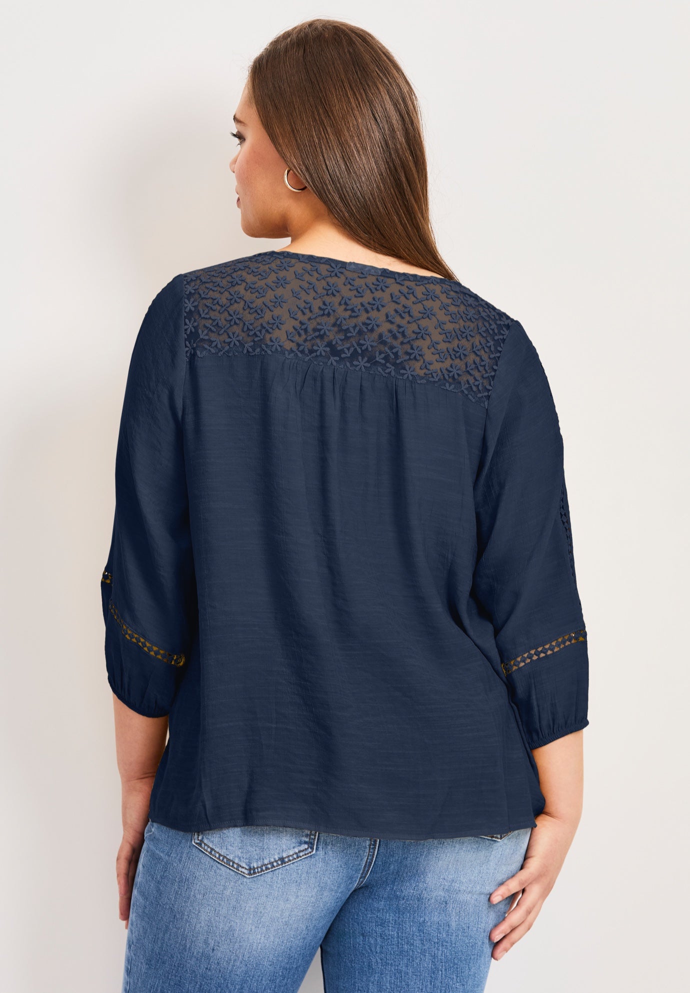 Embroidered Lace Detail Peasant Blouse image number 1