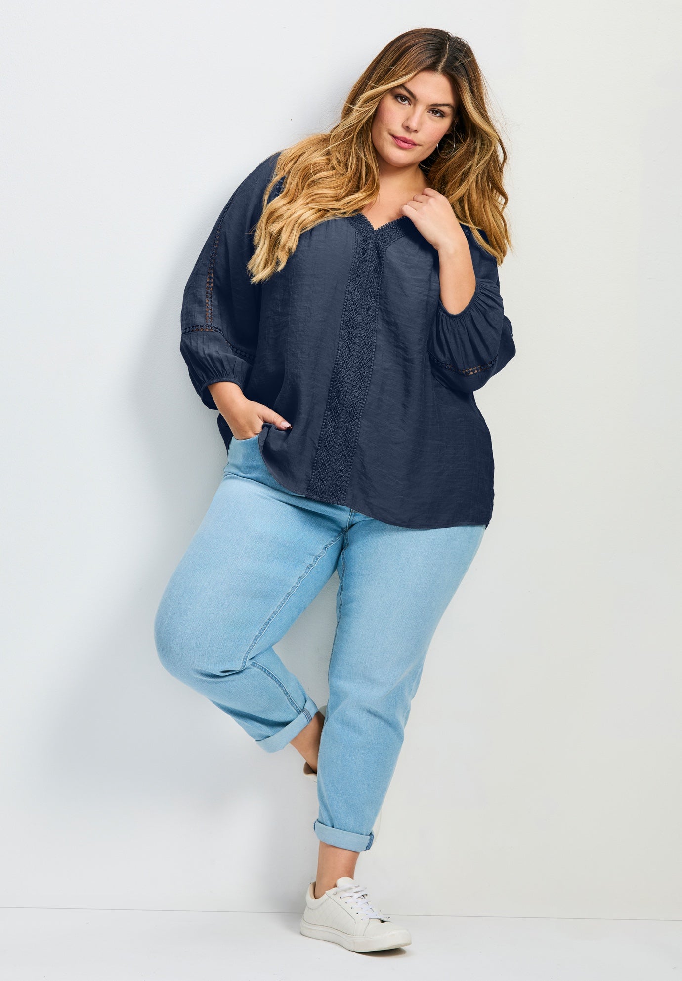 Embroidered Lace Detail Peasant Blouse image number 4