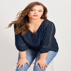 Embroidered Lace Detail Peasant Blouse image number null