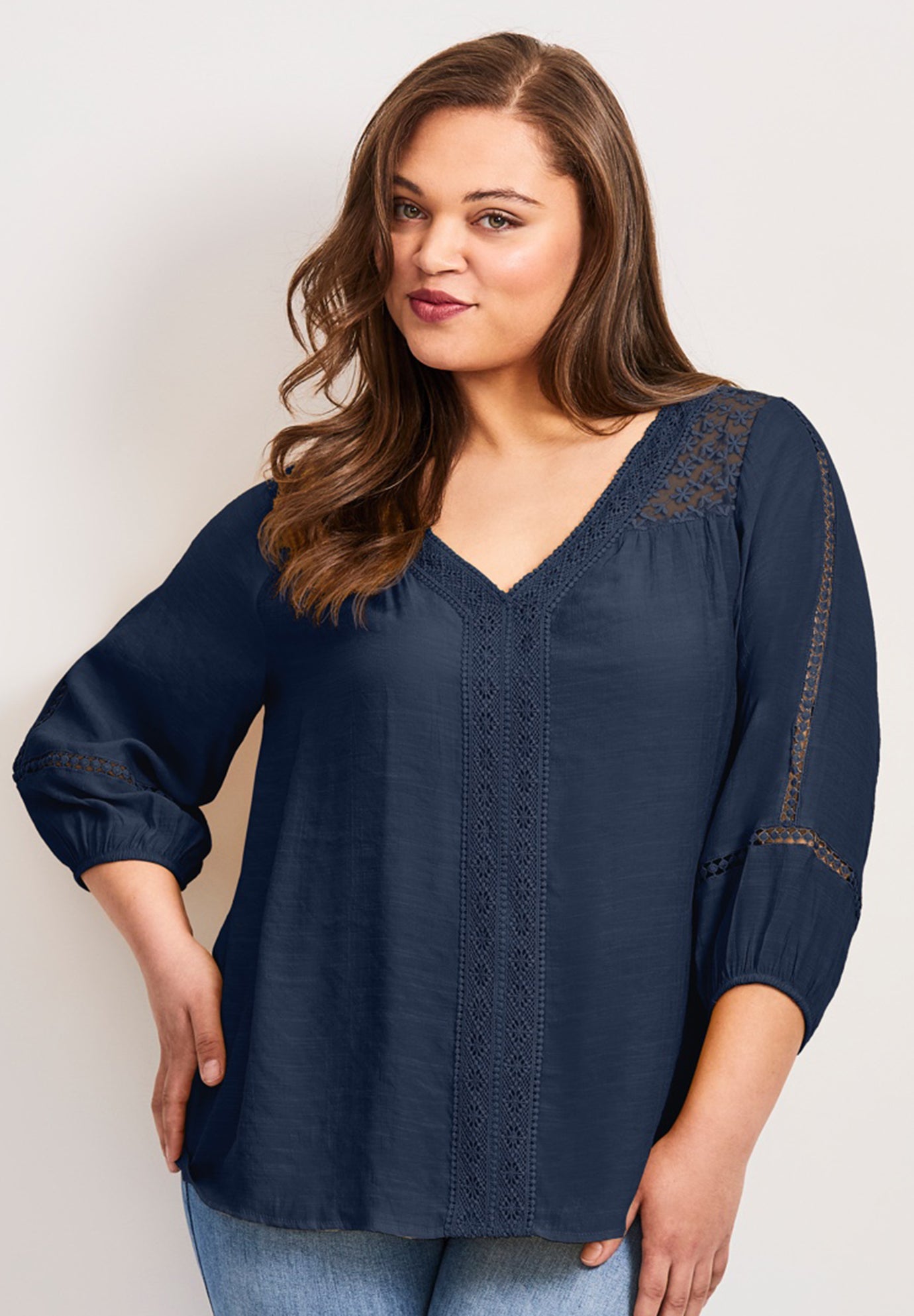 Embroidered Lace Detail Peasant Blouse image number 0