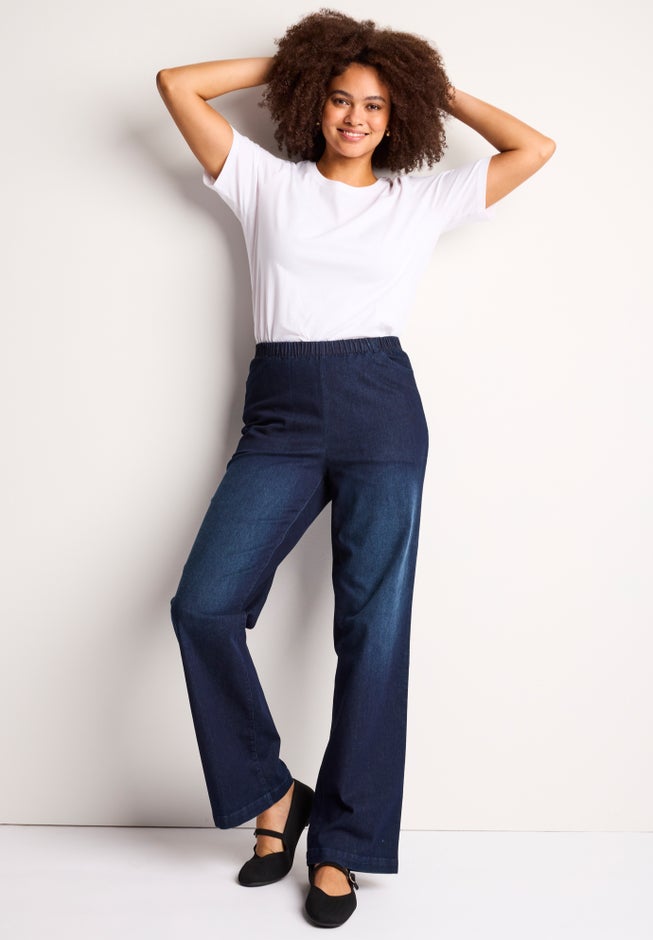 Fineline Stretch Denim Wide-Leg Pull-On Jeans image number 3