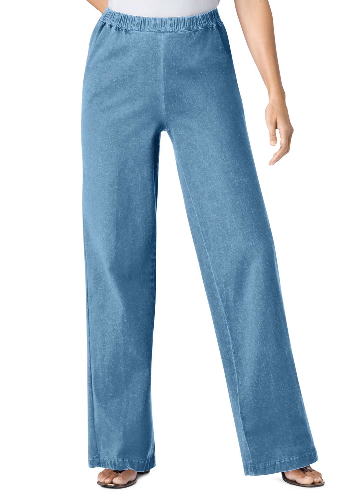 Fineline Stretch Denim Wide-Leg Pull-On Jeans image number 0