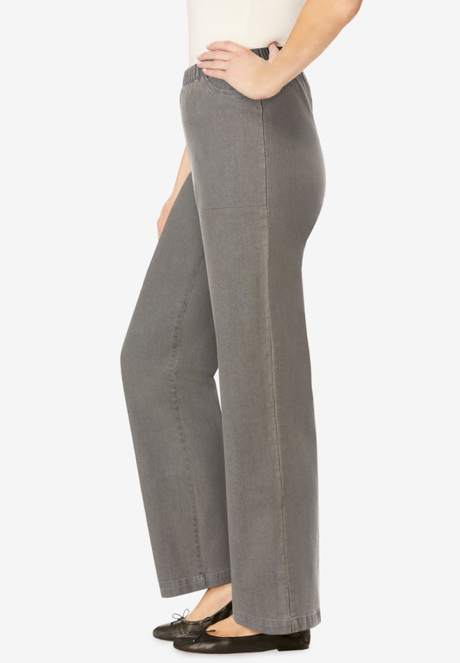 Fineline Stretch Denim Wide-Leg Pull-On Jeans image number 2