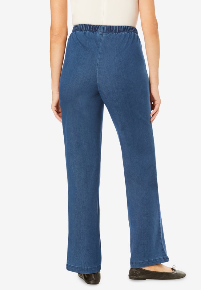 Fineline Stretch Denim Wide-Leg Pull-On Jeans image number 1