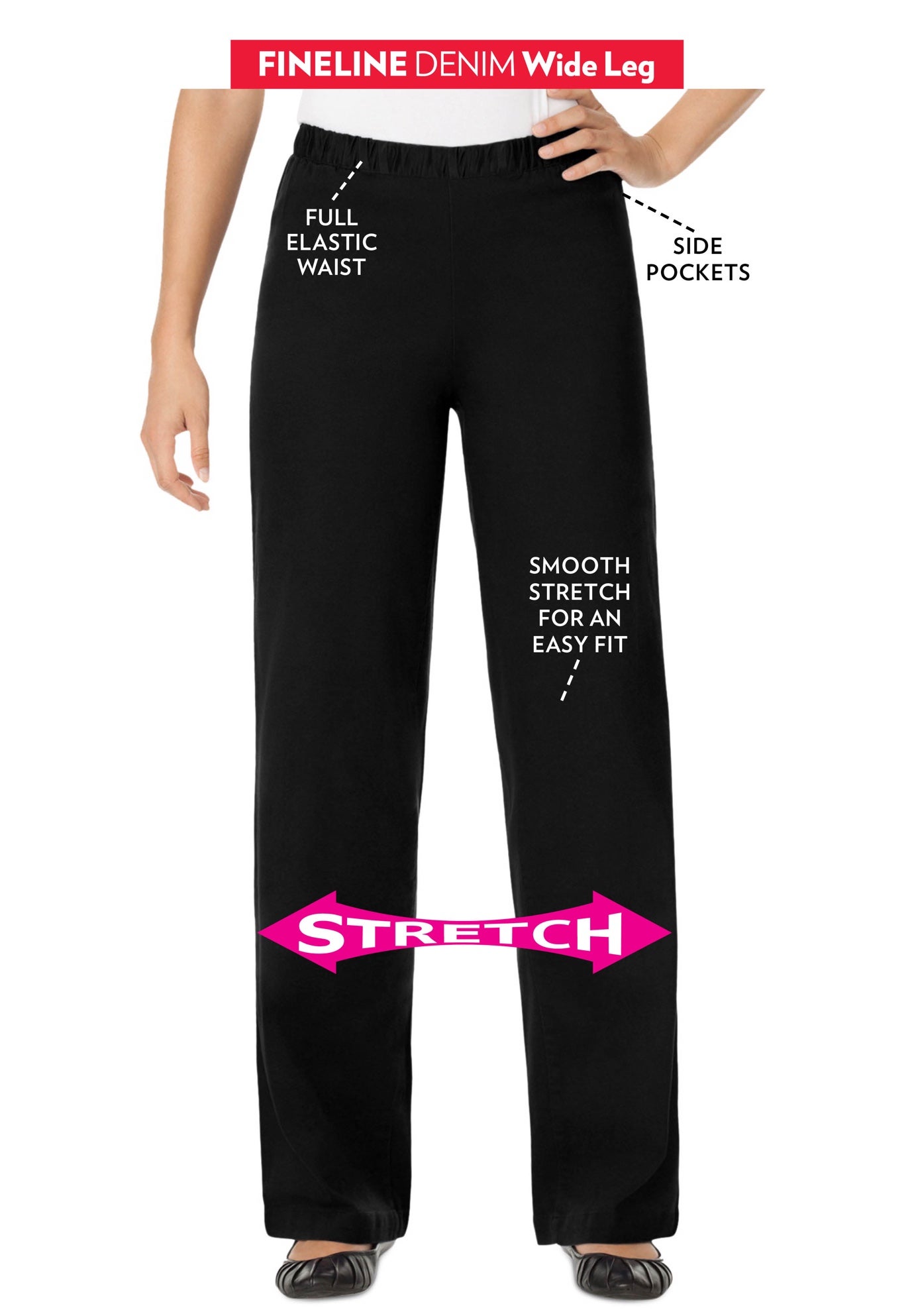 Fineline Stretch Denim Wide-Leg Pull-On Jeans image number 0