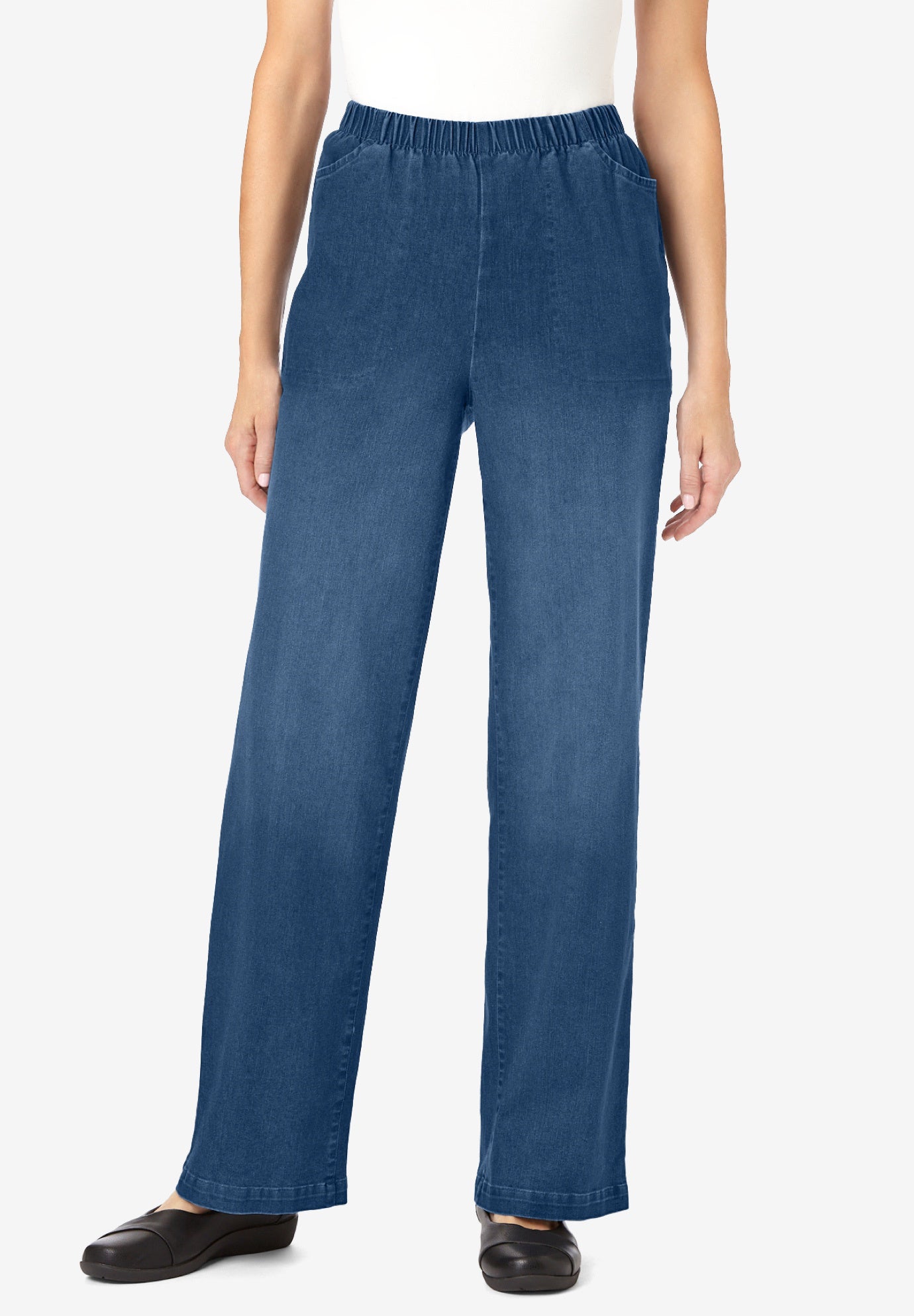 Fineline Stretch Denim Wide-Leg Pull-On Jeans image number 0