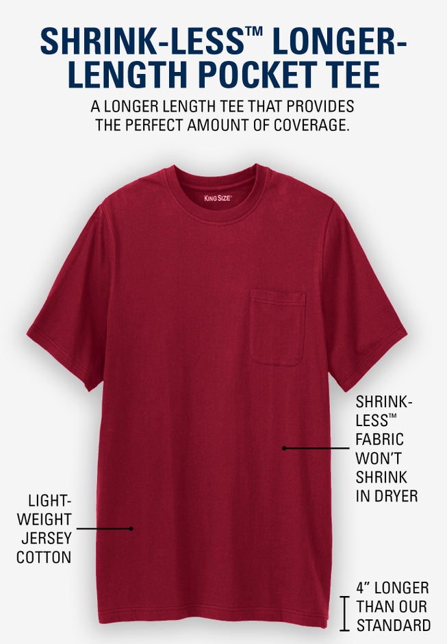 Shrink-Less&trade; Lightweight Longer-Length Crewneck Pocket T-Shirt image number 1
