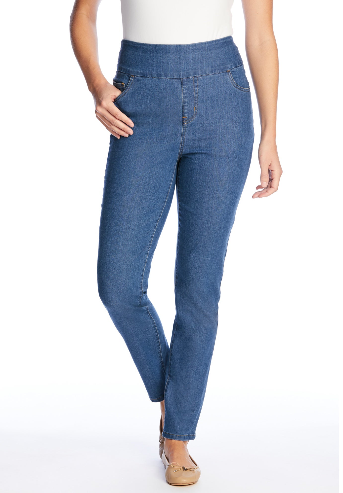 Flex-Fit Slim-Leg Pull-On Gap-Free Stretch-Denim Jeans image number 4