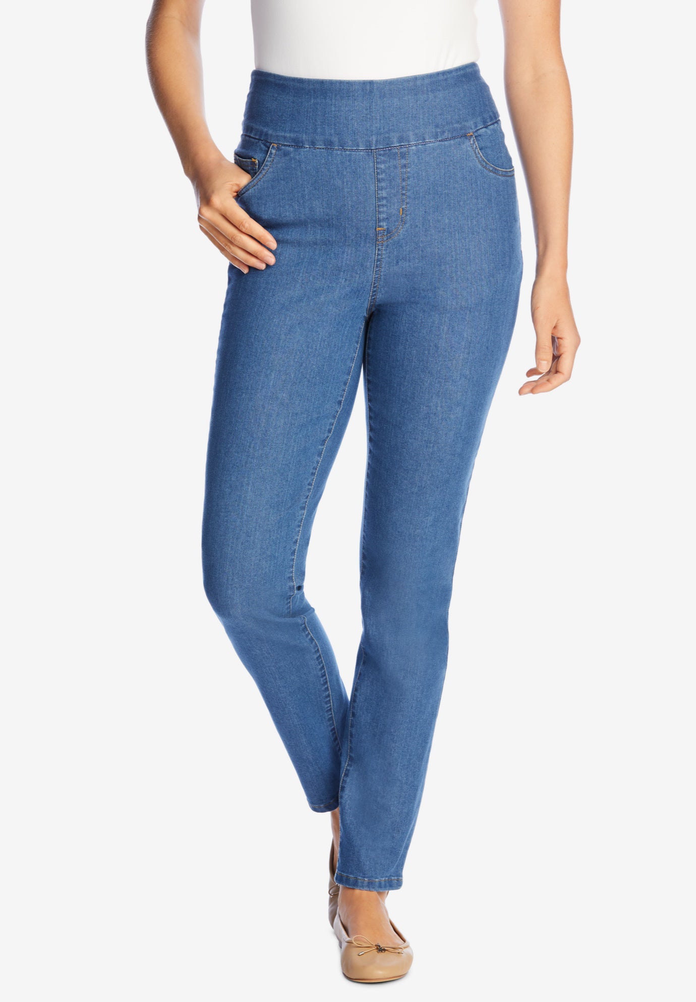 Flex-Fit Slim-Leg Pull-On Gap-Free Stretch-Denim Jeans image number 0