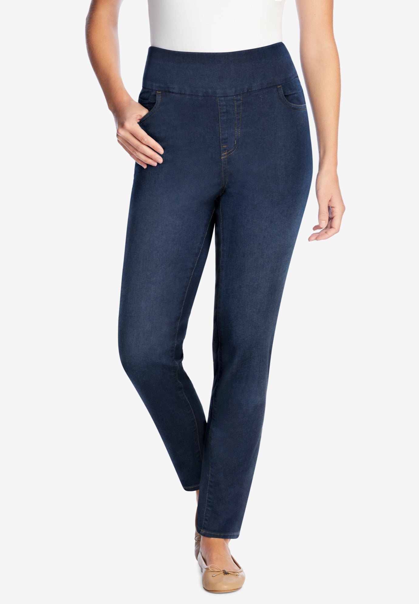 Smooth Waist Pull-On Flex Fit Leg Denim Jeans image number 0