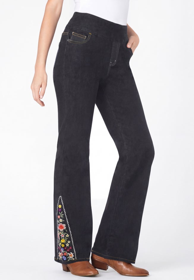 Smooth Waist Pull-On Flex Fit Bootcut Denim Jeans image number 3
