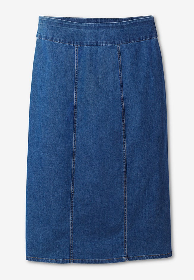 Pull-On Flex-Fit Elastic-Waist Stretch Denim Skirt image number 5