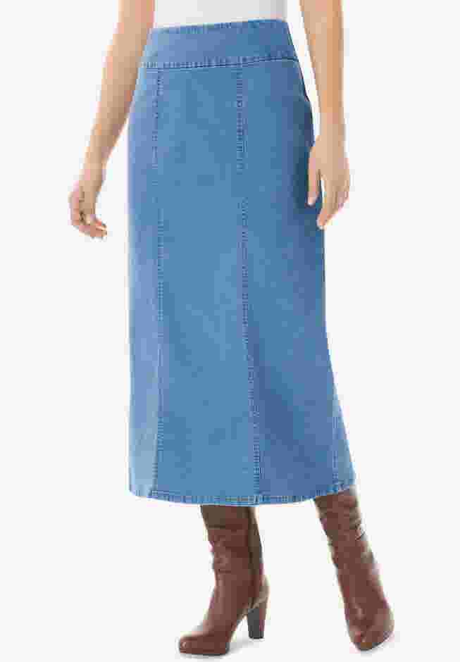 Pull-On Flex-Fit Elastic-Waist Stretch Denim Skirt image number 0