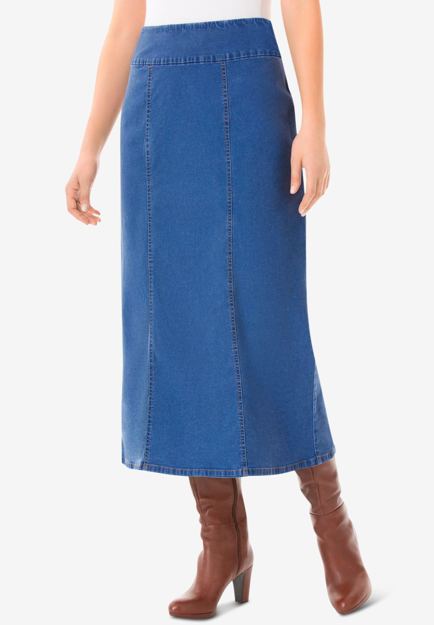 Pull-On Flex-Fit Elastic-Waist Stretch Denim Skirt image number 0