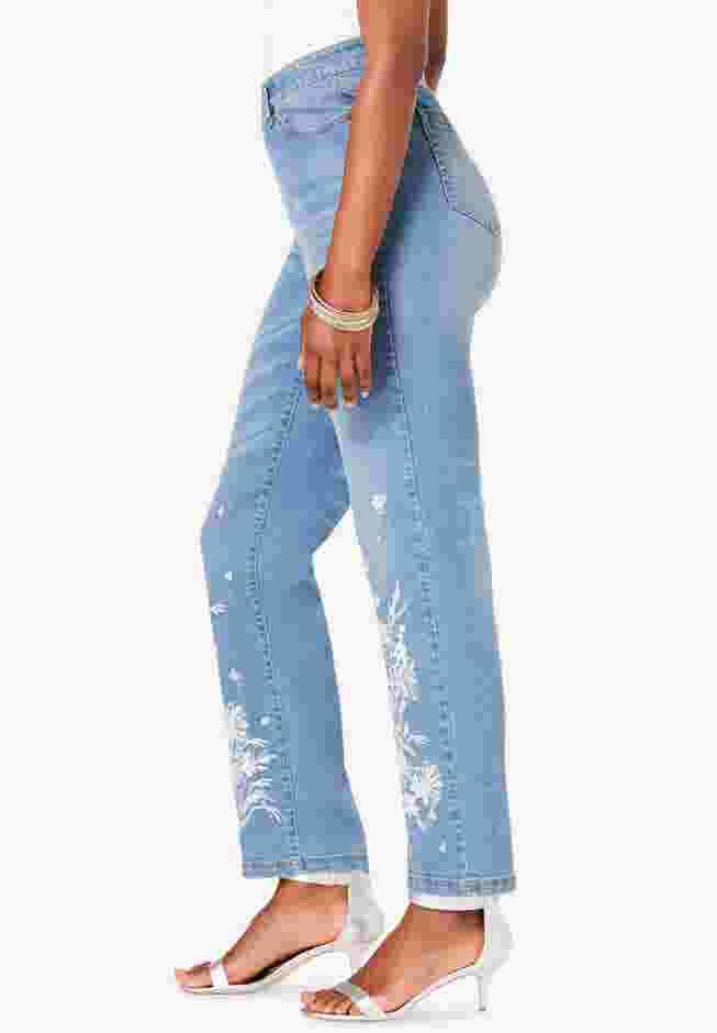 Floral Embroidered Straight Leg Jean image number 2