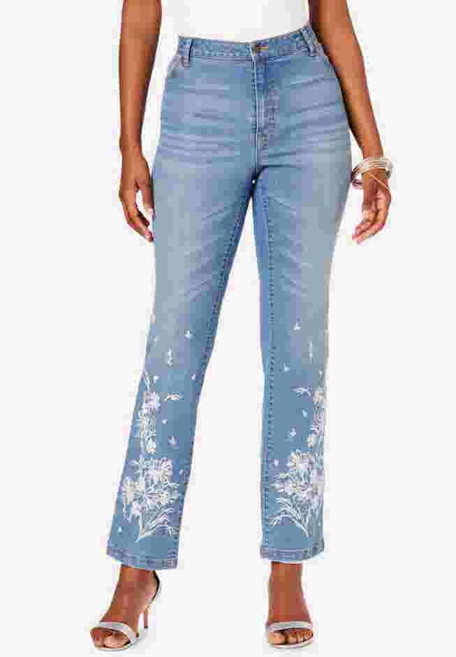 Floral Embroidered Straight Leg Jean image number 0