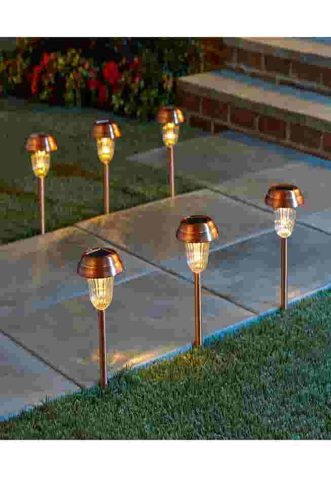 Set of 6 Copper Finish Solar Pathway Lights image number 0