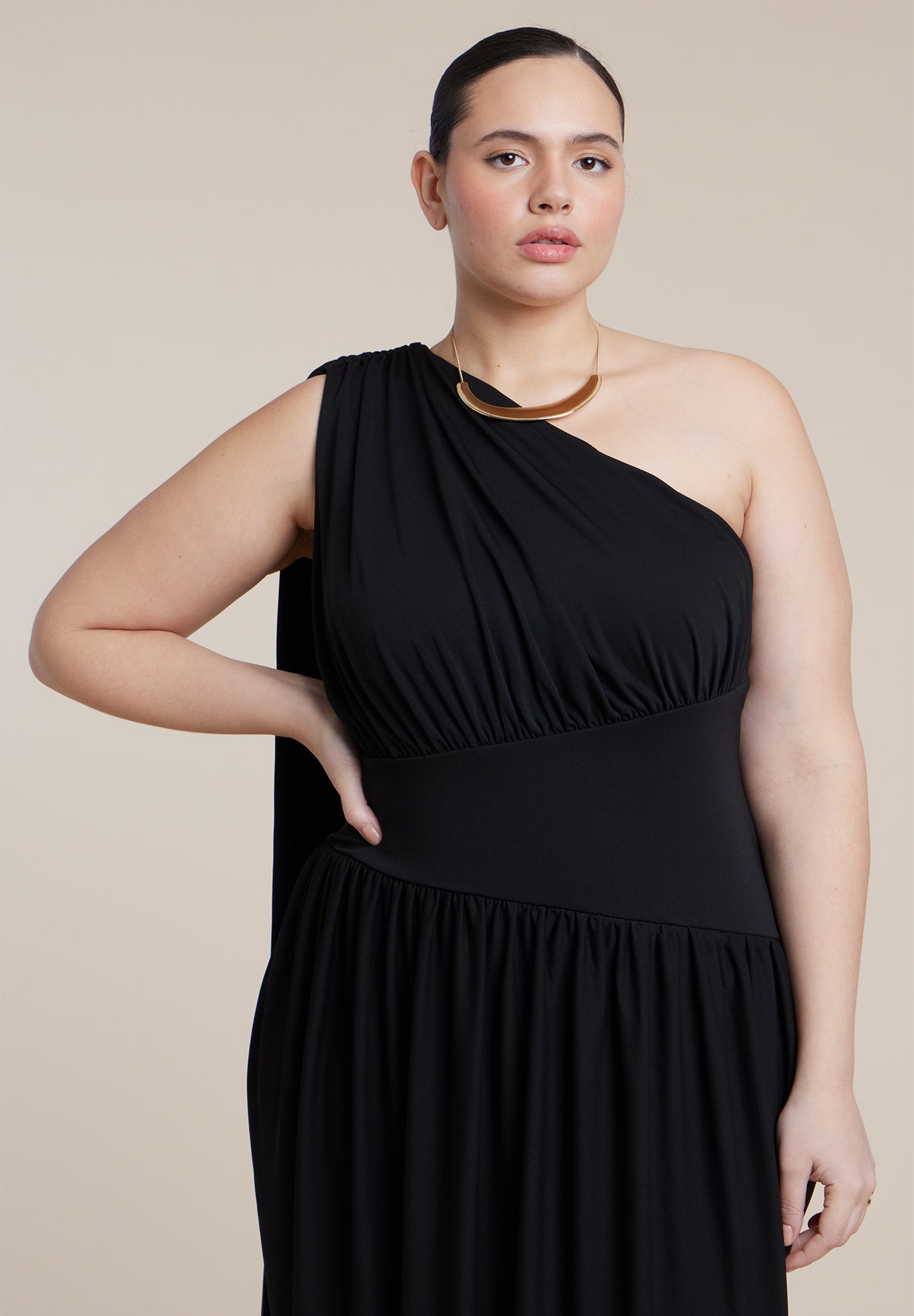 One-Shoulder Draped Maxi Dress image number 1