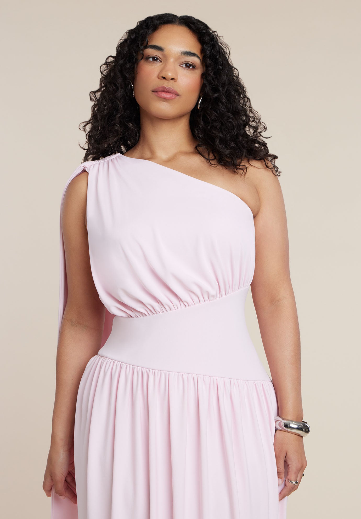 One-Shoulder Draped Maxi Dress image number 4