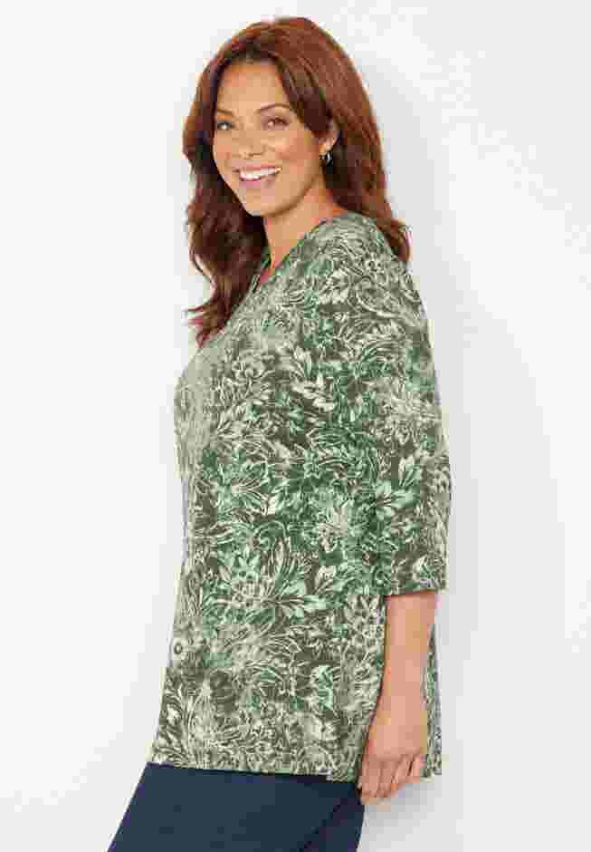 Easy Fit 3/4-Sleeve V-Neck Tunic image number 2