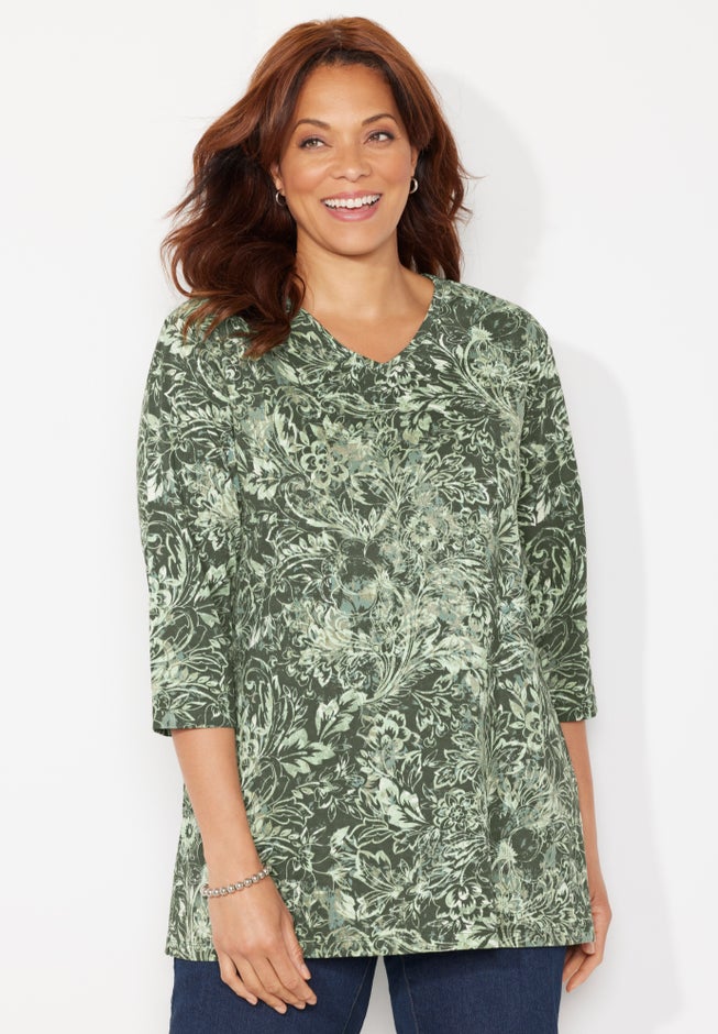 Easy Fit 3/4-Sleeve V-Neck Tunic image number 1
