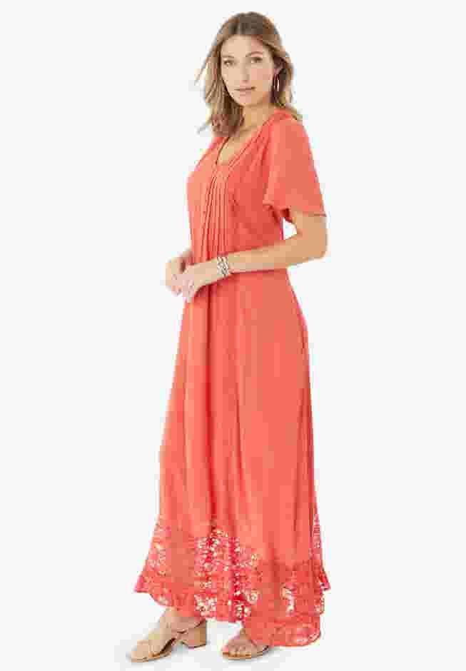 Hand-Crinkled Lace-Panelled Boho Dress image number 2