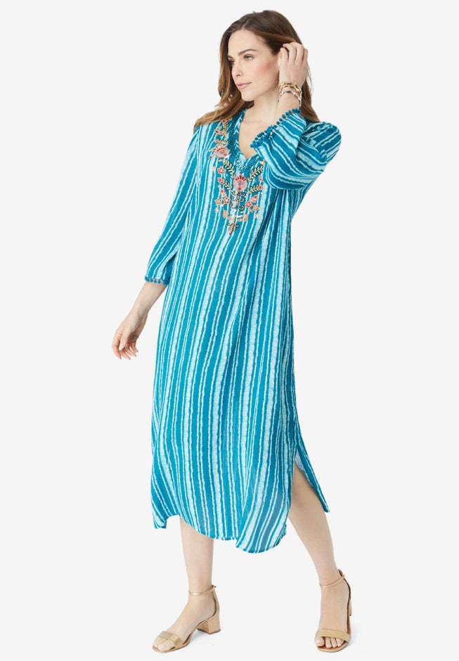 Hand-Crinkled Embellished Kaftan image number 2