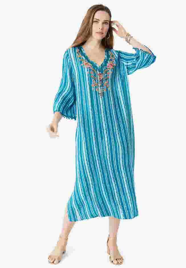 Hand-Crinkled Embellished Kaftan image number 0