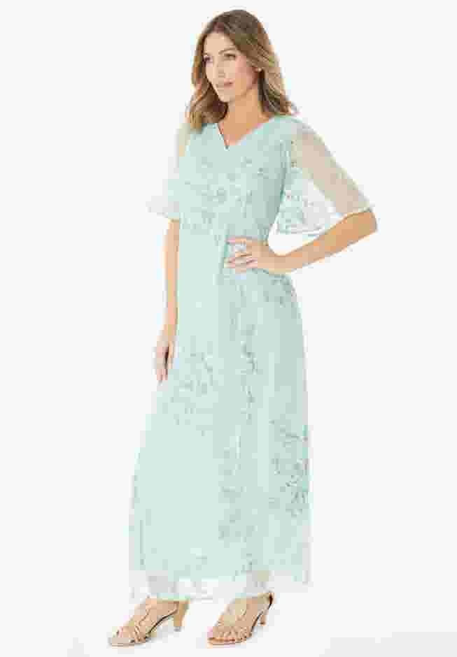 V Neck Embellished Lace Gown image number 2