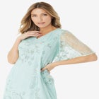 Plus-Size Flutter Sleeve Allover Embroidered Gown image number null