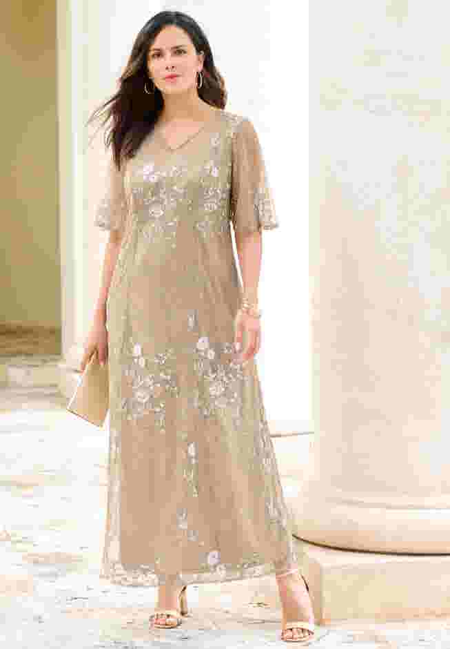 V Neck Embellished Lace Gown image number 4