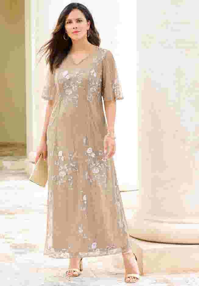 V Neck Embellished Lace Gown image number 0