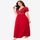 Long Lace Top Stretch Knit Gown image number null