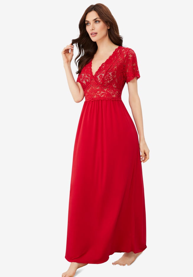 Long Lace Top Stretch Knit Gown image number 4