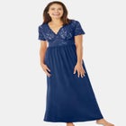Long Lace Top Stretch Knit Gown image number null
