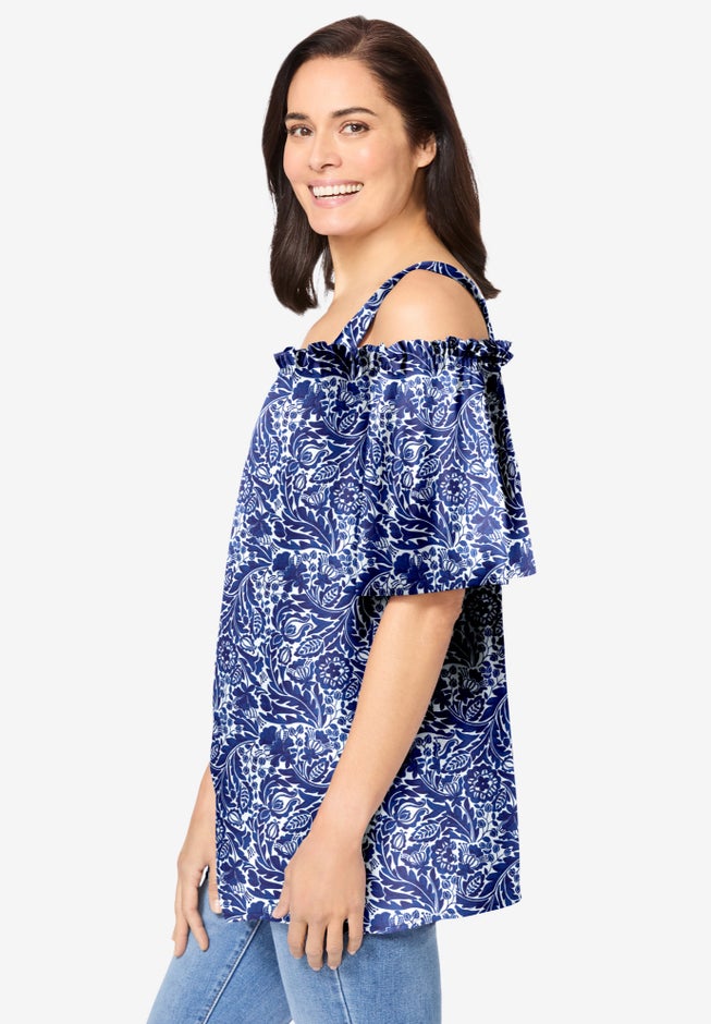 Printed Cold-Shoulder Blouse image number 2