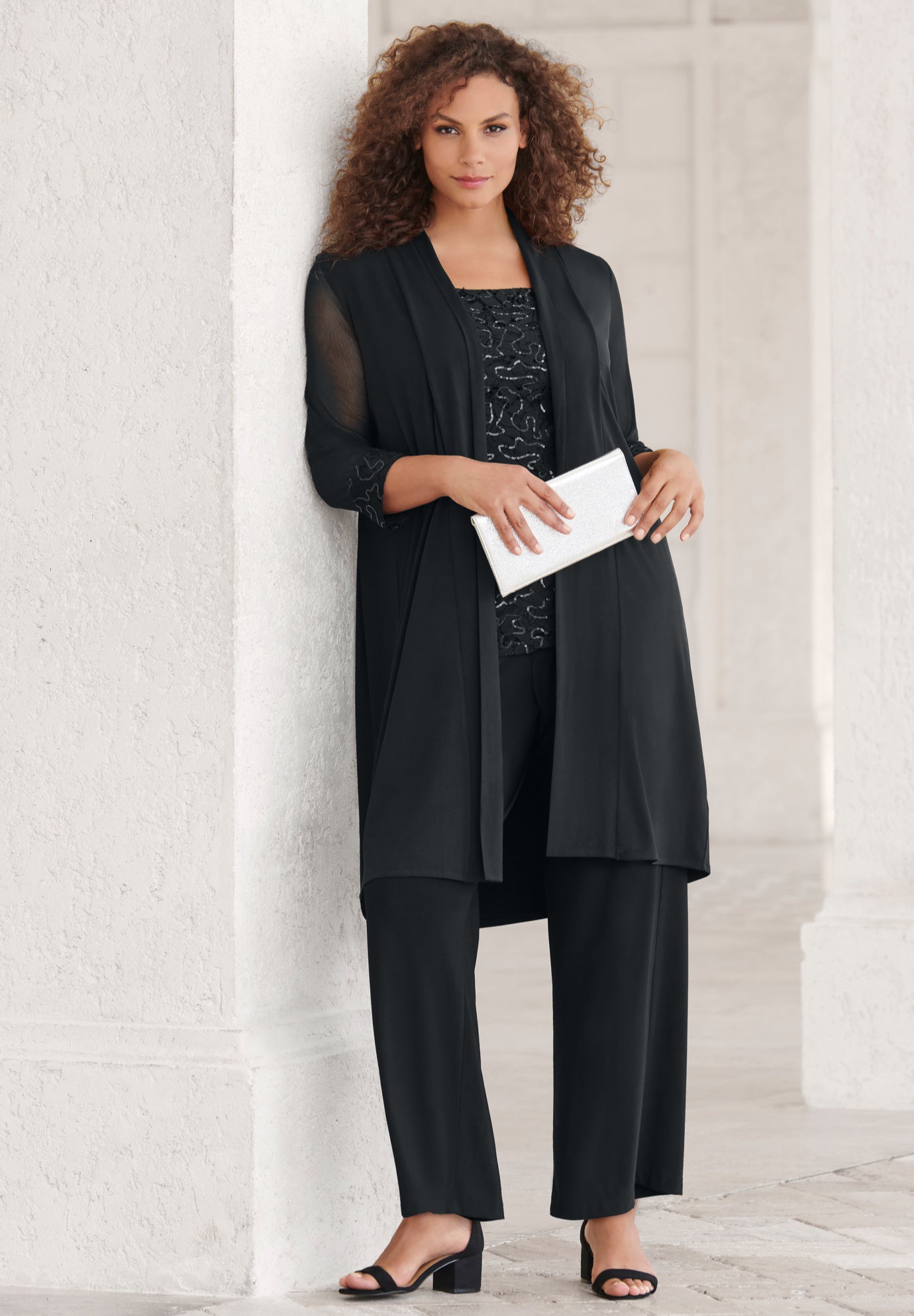 Plus-Size 3 Piece Knit Embellished Pant Set image number 0