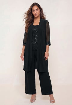 Plus-Size 3 Piece Knit Embellished Pant Set