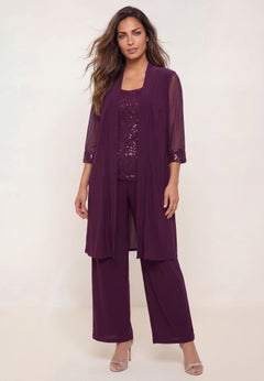 Plus-Size 3 Piece Knit Embellished Pant Set